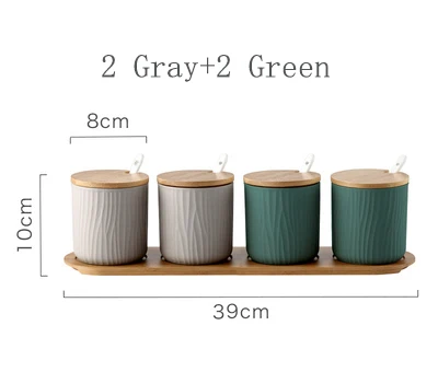 2 Gray 2 Green Керамическая сахарница домашняя кухня для соли и специй горшок банки с ложками - Цвет: 2 Gray 2 Green
