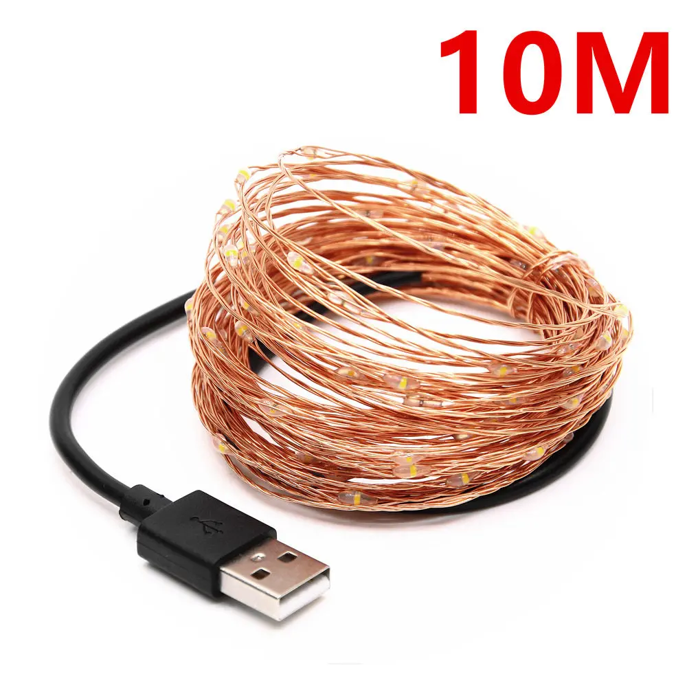 DC 5 в 5 м 10 м USB зарядное устройство светодиодный светильник с питанием от USB RGB медная проволочная лента праздничное освещение гирлянда наружная Фея Рождественская елка - Испускаемый цвет: Only 10M String