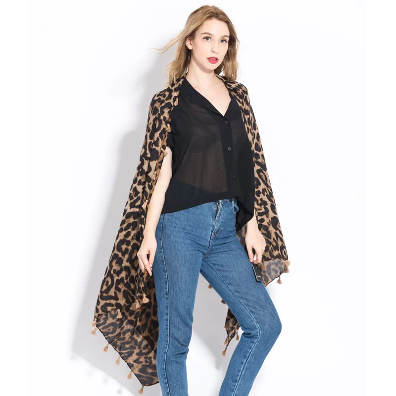 [RUNMEIFA] Fashion Women Wild Leopard print scarf shawls and wraps Sjaals famale Cotton Long Cape Shawl Scarves foulard femme