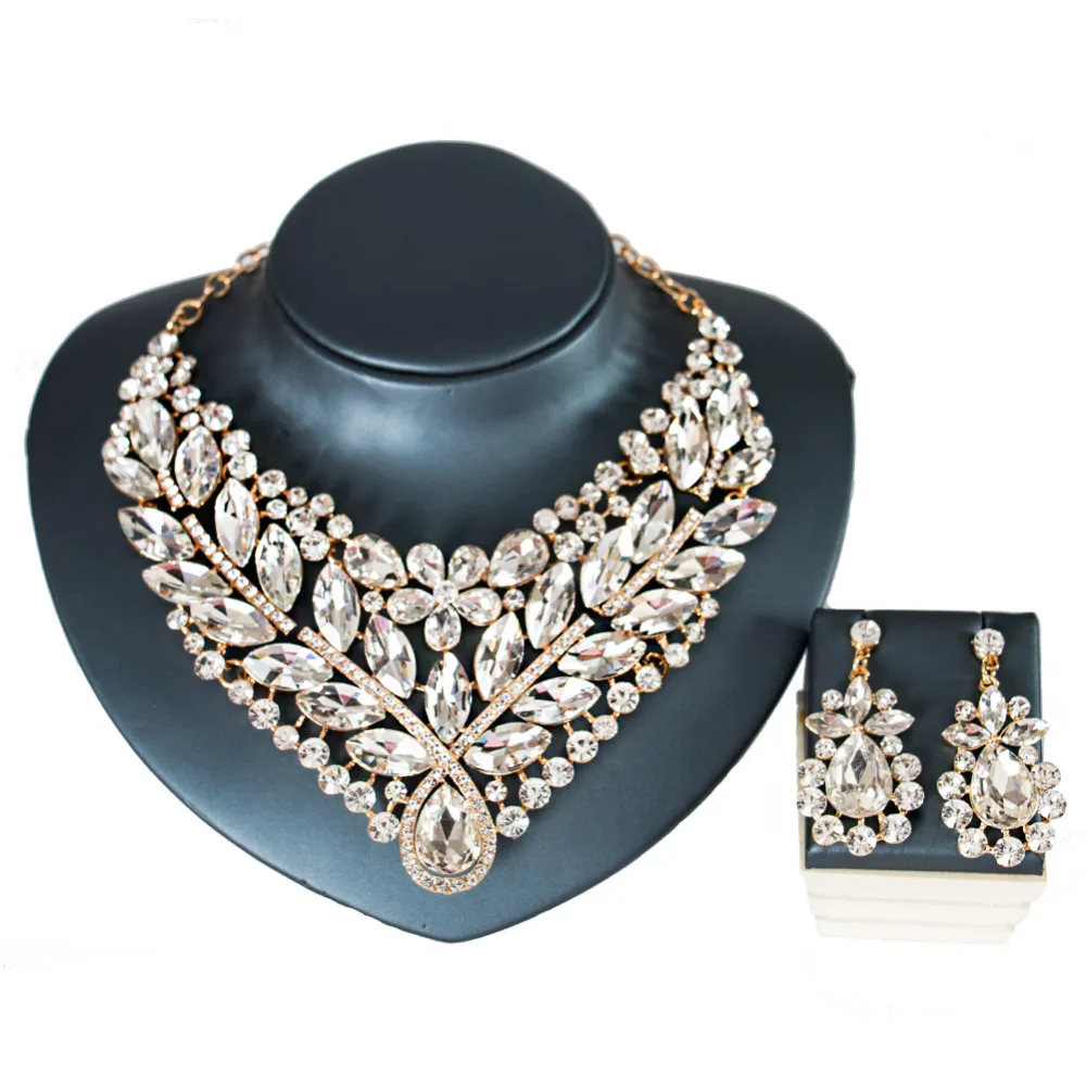 LAN PALACE 2019 new plant glass necklace and earrings jewelry sets for wedding party engagement brithday gift free shipping | Украшения и