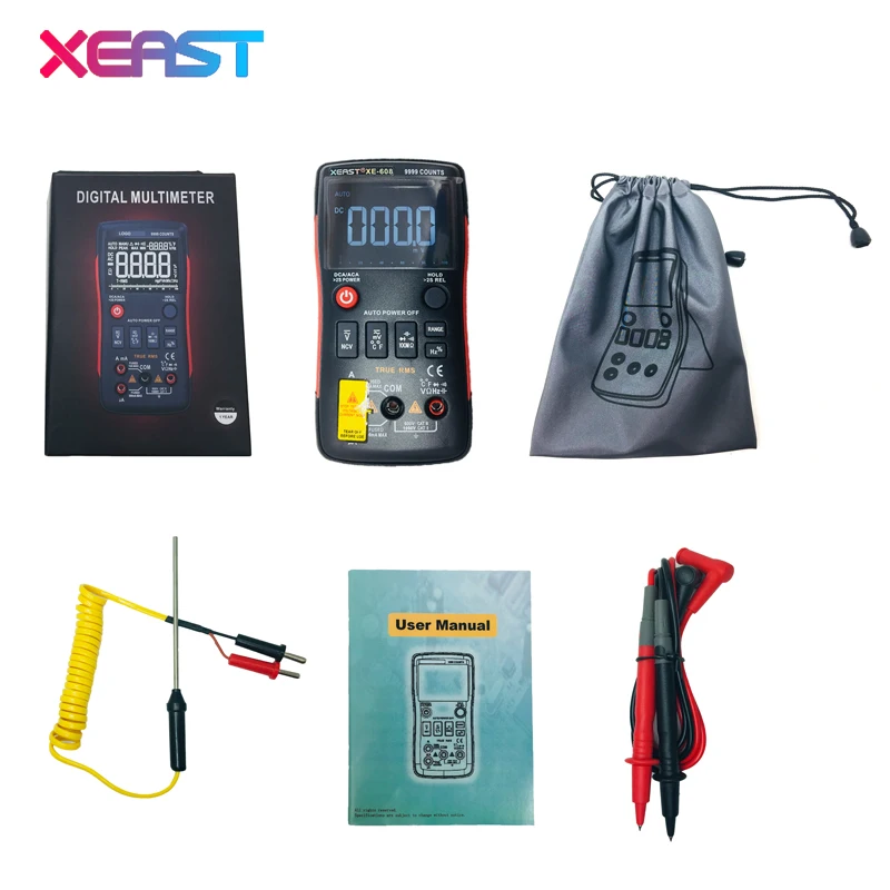 XEAST XE-608 Цифровой мультиметр True-RMS Кнопка 9999 отсчетов с аналоговым графом AC/DC Напряжение Амперметр Ток Ом Авто/руководство