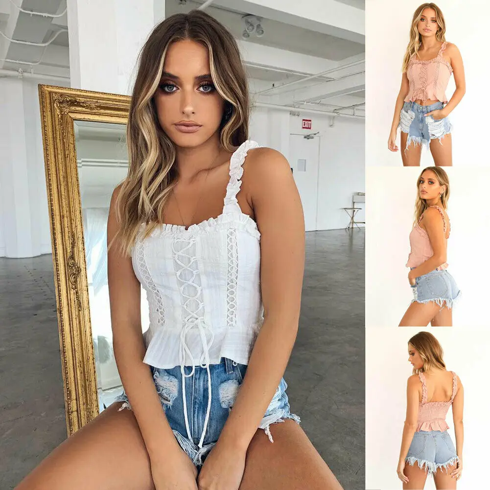 Новинка женская мода повседневный летний топ без рукавов однотонный на бретелях