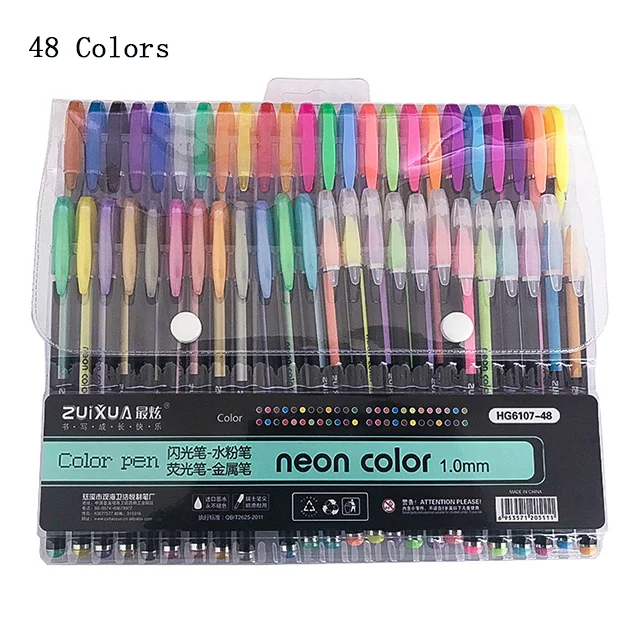 48 Colors Набор разноцветных блестящих ручек Kawaii 1,0 мм, гелевая ручка, маркер, Меловые карандаши для воды, для школы, письма, рисования, художественный набор канцелярских принадлежностей - Цвет: 48 Colors