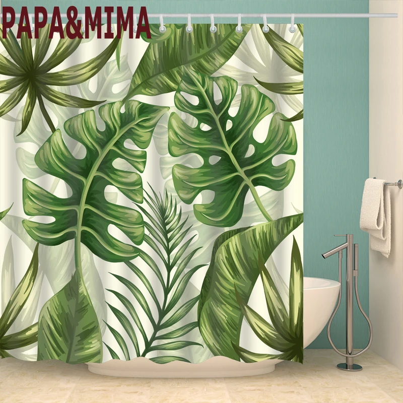 Papa &amp Mima зеленые растения водонепроницаемые занавески для душа Полиэстеровые