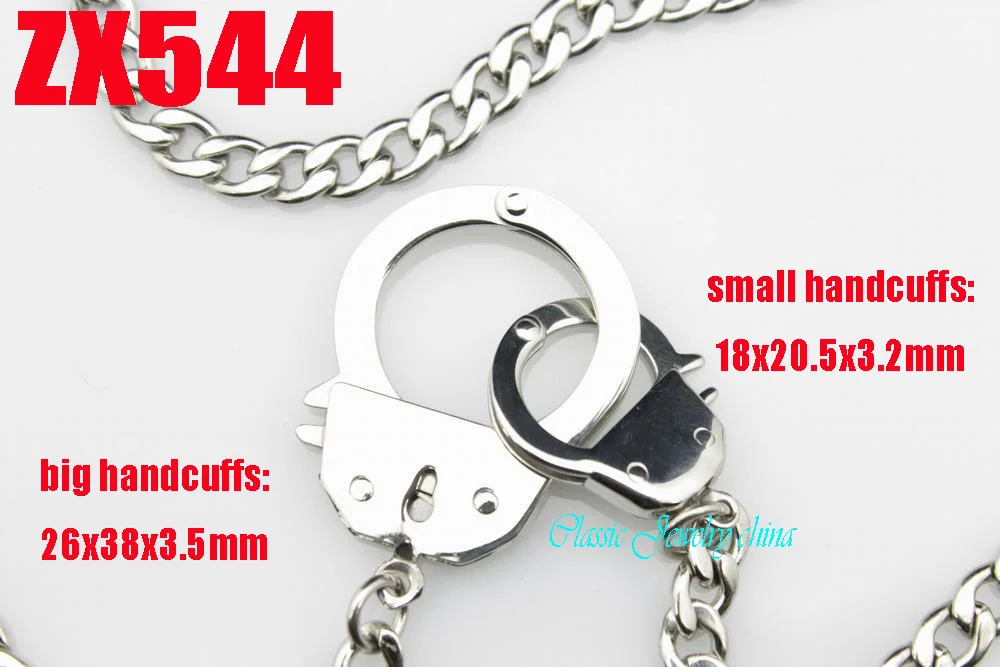 

handcuffs pendant with Cuba chain stainless steel necklace fashion chains sweater chain 10 sets ZX544