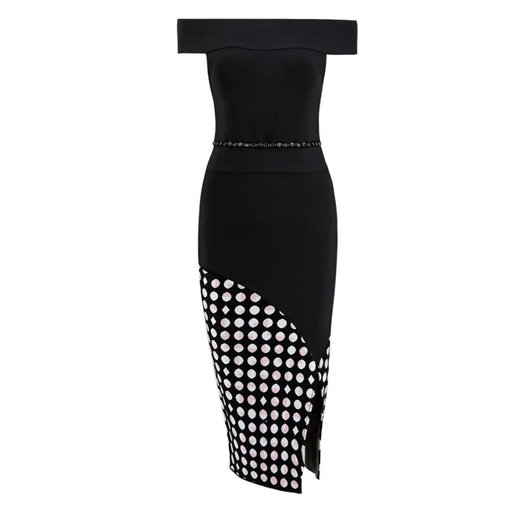 Herve Leger Babe сексуальная Slash шеи Разделение Бандажное платье укороченный топ с