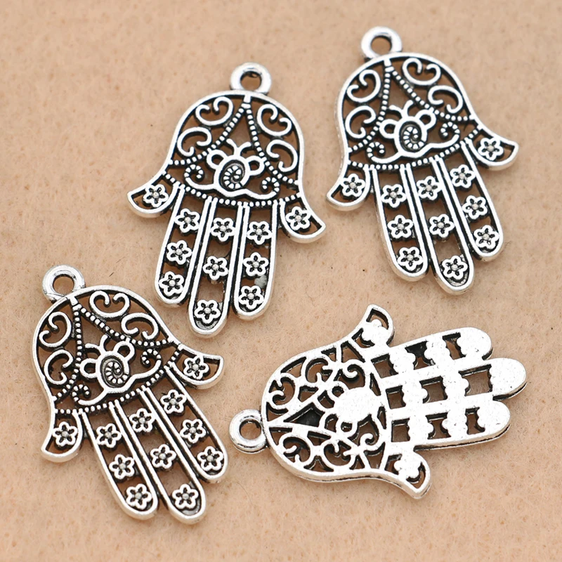 KJjewel антикварные посеребренные Подвески Hamsa для рукоделия ювелирные изделия