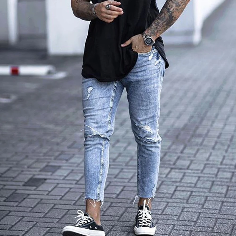EVES 2019 мужские стильные рваные джинсы Homme байкерские брюки тонкие прямые
