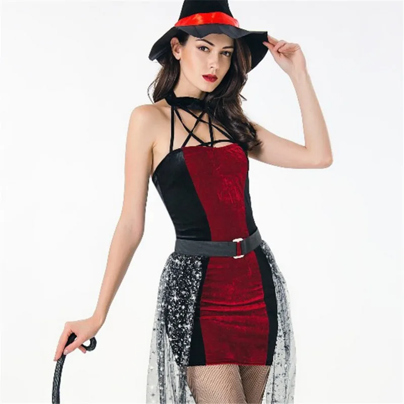 Высокое качество сексуальные красные костюмы ведьмы на Хэллоуин для женщин
