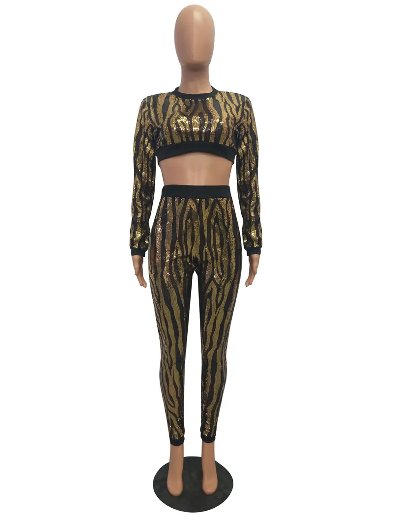 Женский комплект из двух предметов с золотыми пайетками в полоску сексуальный
