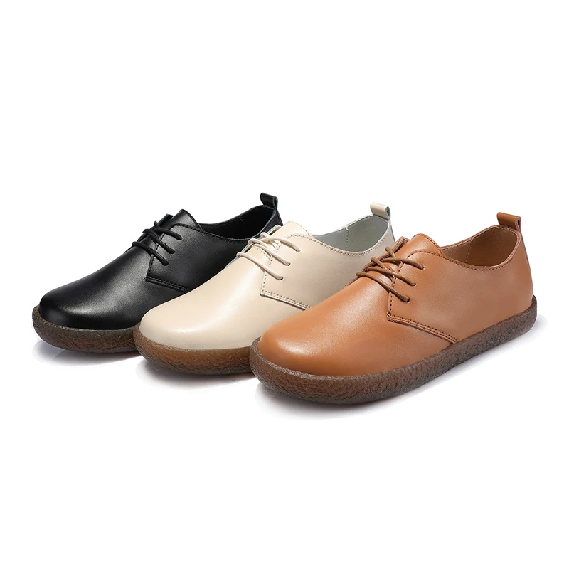 Shuxue Women Flats Shoes Genuine Leather Lace-up Round Toe Muscle Sole Ladies casual Comfortable Soft Female Fall | Обувь