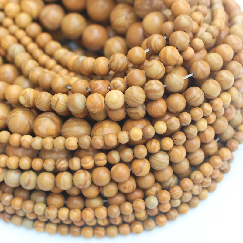 

Smooth Yellow Wood Fossils stone 4-14mm Round beads 15"