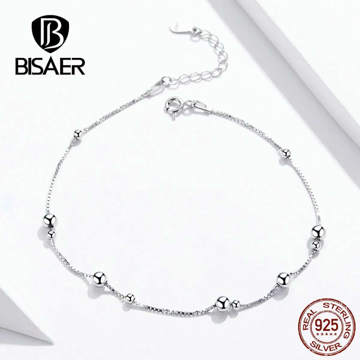 BISAER 100% Стерлинговое Серебро 925 пробы ножной браслет круглые Шаровые Подвески