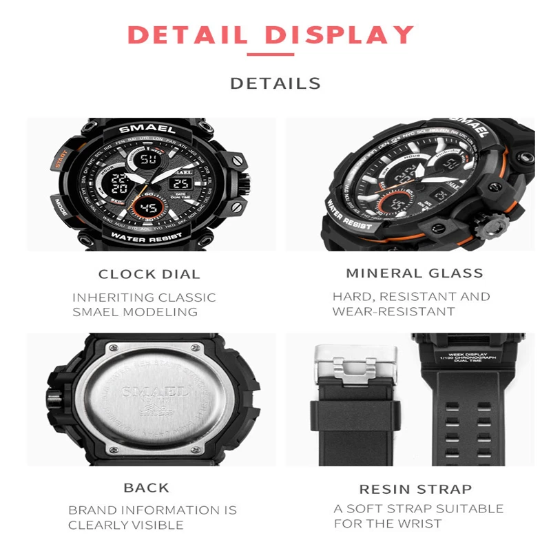 

Smael Men Sport Watch Casual Led Digital Rubber Strap Electronic Wristwatch Gift Fashion Smart Digital Watch