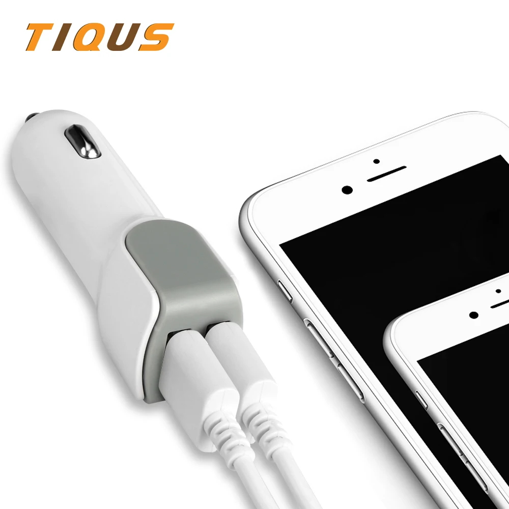 TIQUS USB Автомобильное зарядное устройство для телефона 5V 2.4A двойной микро Тип