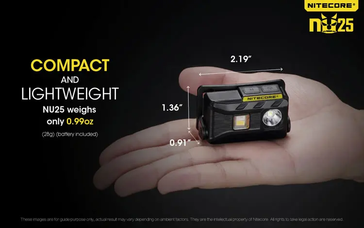 Nitecore NU25 3 светодиода перезаряжаемый налобный фонарь 360 люменов тройной выход светильник вес головной светильник вспышка светильник для бега на открытом воздухе головной убор светильник