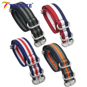 Ремешок для наручных часов TEAROKE ZULU, сменный нейлоновый браслет с пряжкой-кольцом для наручных часов, в полоску, 18 мм 20 мм 22 мм 24 мм