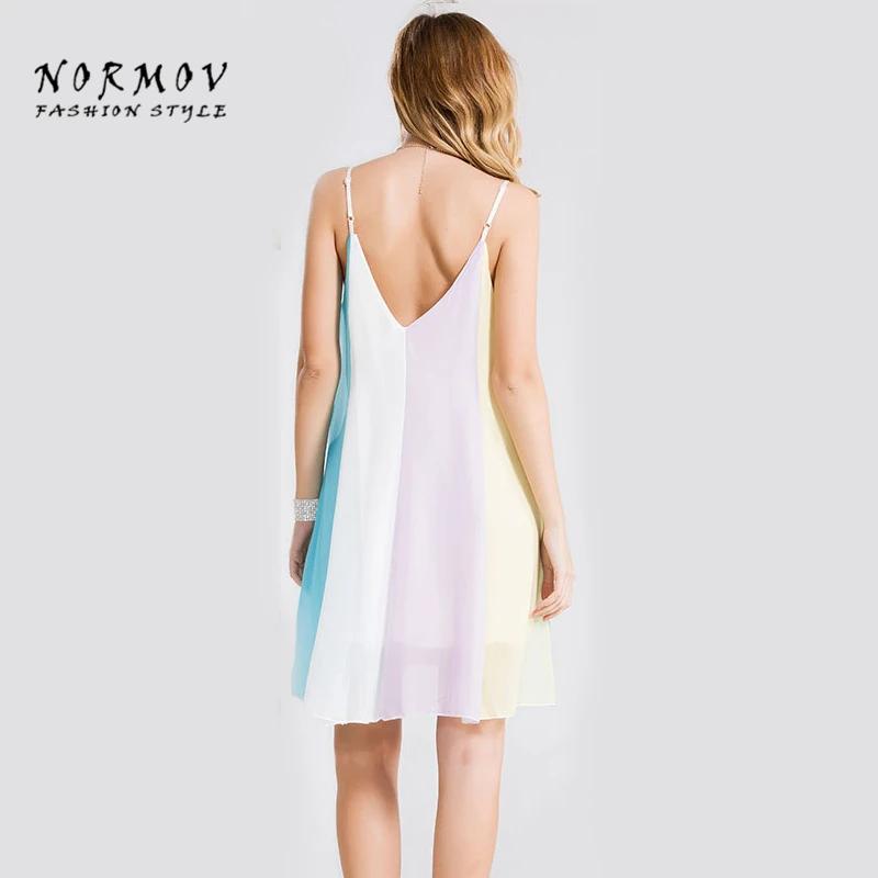 S XXL Sexy Радуга Печати Dress V образным Вырезом Без Рукавов Красочные Лоскутное Полосы