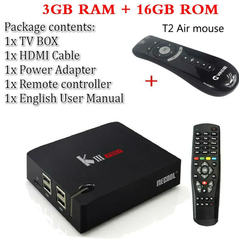 MECOOL KIII PRO DVB-S2 DVB-T2 DVB-C Android 7,1 ТВ приставка 3 Гб 16 Гб Amlogic S912 Восьмиядерный 4K медиаплеер комбинированная приставка PowerVU - Цвет: With T2