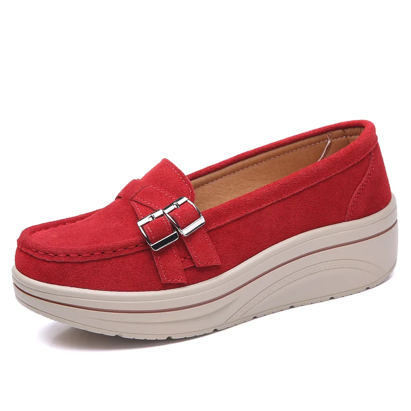 3039 Red STQ/; Женская Осенняя обувь на плоской подошве; на платформе; кроссовки на плоской подошве кожаные замшевые женские туфли на каждый день; туфли на плоской подошве без шнуровки; задники, обувь на толстой резине; мокасины для 3039 - Цвет: 3039 Red