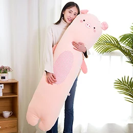 Животные длинная игрушка плюши мягкая плюшевая полосатая Подушка динозавр/свинья/панда/кошка дети взрослые спящий друг подарок 4 размера - Цвет: 70cm pink pig