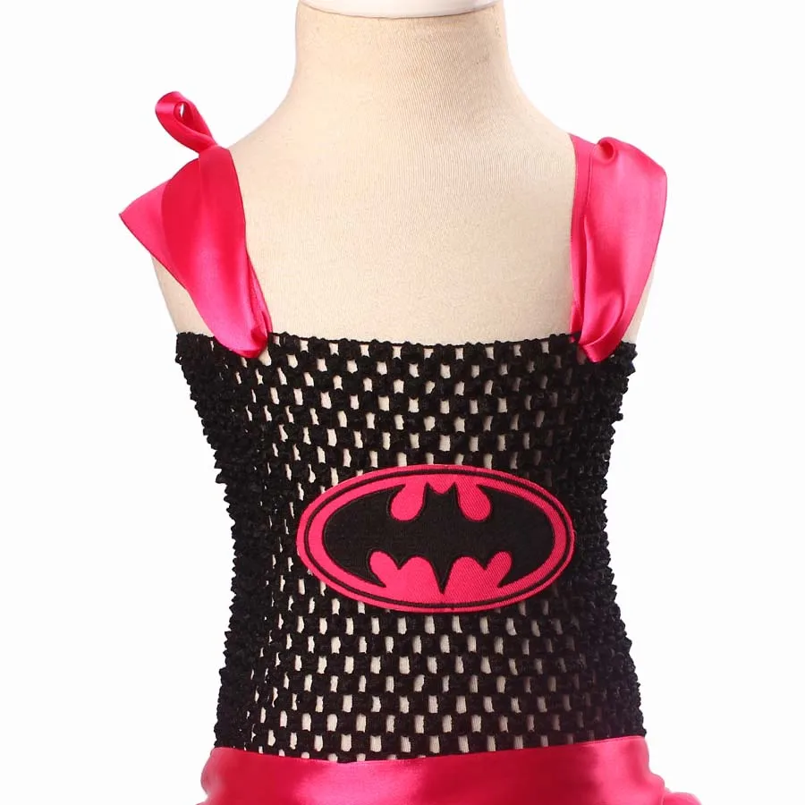 Bat Girl Halloween Costume Girls Hot Pink Tutu Dress with Mask Kids Super Hero Cosplay Fancy Vestidos Baby | Детская одежда и
