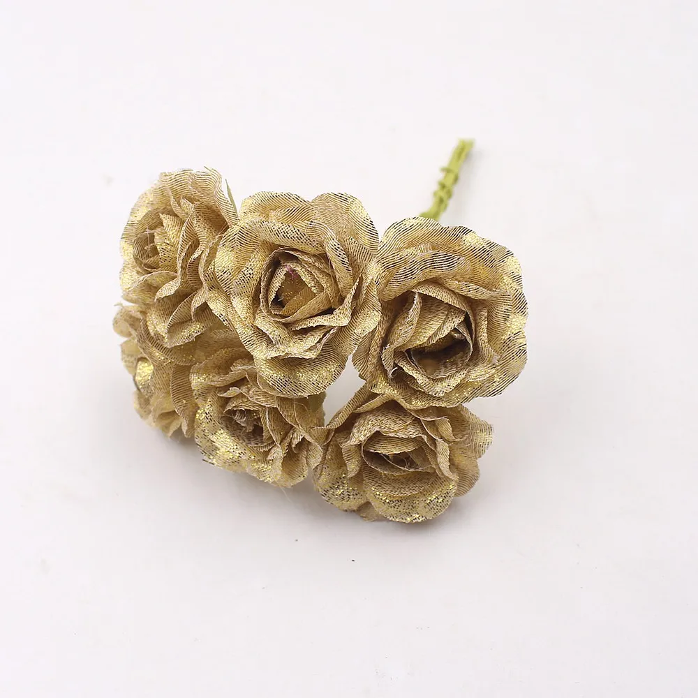 

36Pcs Bright Powder Gold Rose Artificial Flowers For Wedding Party Decoration Accessories Fleurs Scrapbooking DIY Craft Supplies