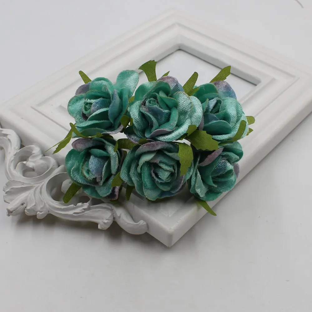 sky blue 6 шт./лот, высокое качество, искусственный бархат, 4 см, зеленые розы, сделай сам, украшение автомобиля, свадебное искусство, украшение для дома - Цвет: sky blue