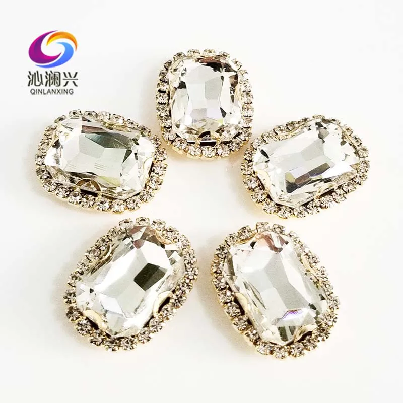 

White Rectangle shape Anti scratch top glass crystal buckle loose rhinestone,gold bottom Sew on stones,DIY/jewelry accessories