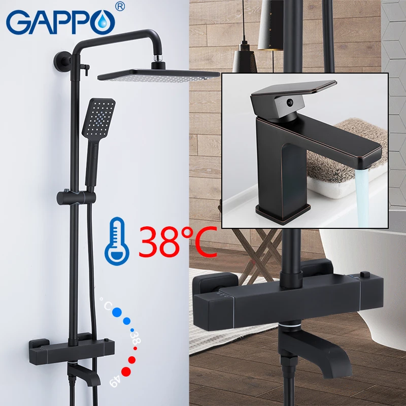 Смеситель для душа GAPPO черный Термостатический смеситель ванны|Душевая система| |