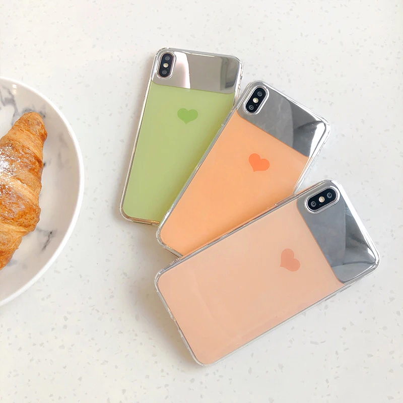GlamPhoneCase Mirror Love Heart Solid Color Phone Case for iPhone XS Max XR X 8plus 8 7plus 7 6/6S Plus Soft Tpu Back Cover |