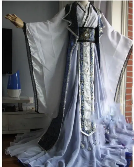 2 вида конструкций Mu Yan длинный хвост принт шифон мужской костюм Hanfu великолепный Cos Su Yu Mei ChangSu аниме Хуа Сюй Инь меховой воротник плащ