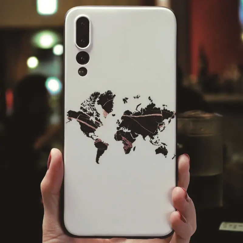 MaiYaCa, розовая карта мира, черный мягкий чехол для телефона iPhone 7, 8, Xr, XS Max, чехол для huawei P9, P10, P20, P20pro, honor 9, 10, V9, V10