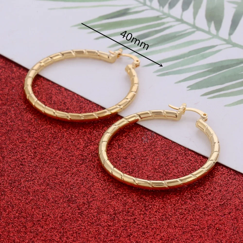 Gold Color Earrings For Women 40mm Round Stud Earing Statement Wedding Wholesale Jewelry | Украшения и аксессуары