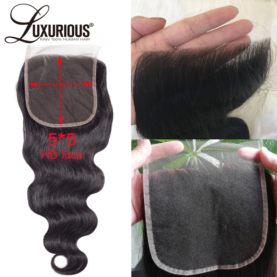 5*5 невидимые HD Кружева Закрытие тела волна бразильские Remy человеческие волосы с