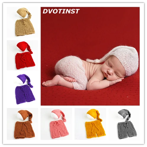 Dvotinst Newborn Baby Photography Props Crochet Knit Mohair Hat+Pants Set Fotografia Infant Studio Shooting Photo Shower Gift