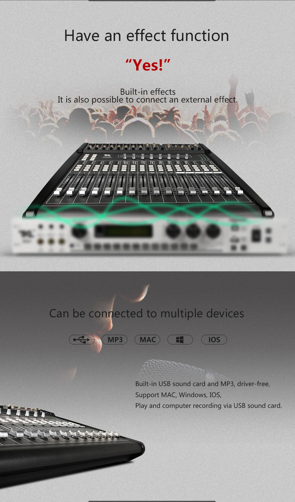 TKL 14 каналов цифровой микшер Профессиональный DJ Звук Музыкальный ауодиопроцессор ремень эффект механический толкатель Предустановленная сцена для сцены HIFI DJ