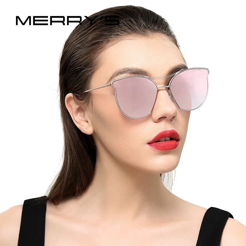 MERRYS, женские модные солнцезащитные очки, классические, брендовые, дизайнерские, солнцезащитные очки, Ретро стиль, двойной луч, металлическая оправа, очки S8014