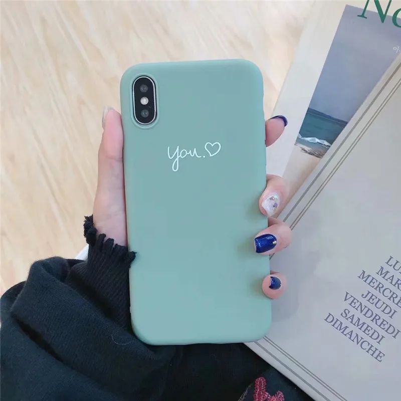 Green Orange Heart Letters Couple Cover Phone Cases For iPhone 8 7 6 6s Plus Soft Silicone Case X XS MAX XR Fundas |
