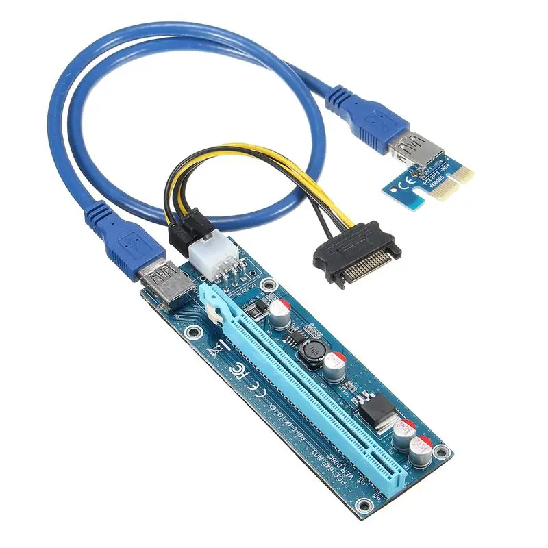 PCIe PCI E Express Riser Card 1x к 16x USB 3 0 кабель для передачи данных SATA 6Pin IDE Molex источник питания