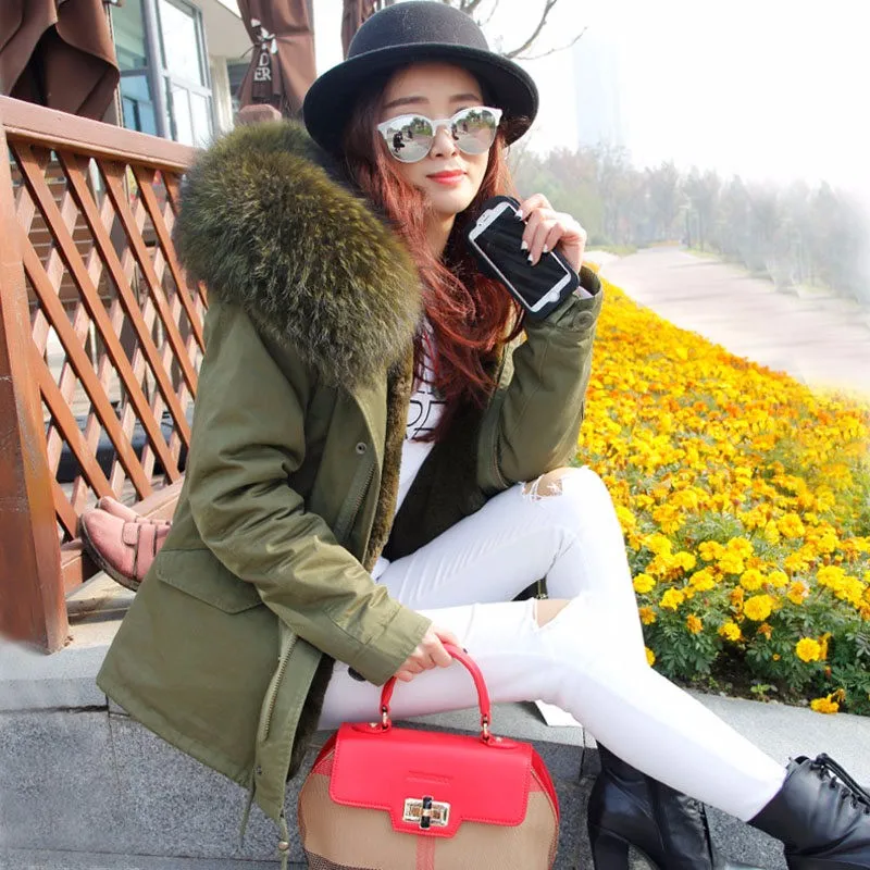 Parkas For Women Winter 2020 Army Green Coat Real Large Raccoon Fur Collar Thicken Cotton Padded Jacket Outerwear Female Brand | Женская