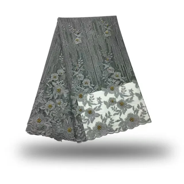 Королевский синий африканский тюль кружевной ткани с бисером последние