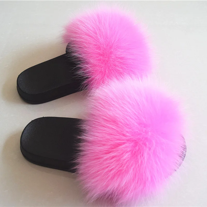 

Women's Fox Fur Slipper Real Fur Summer Beach Slipper Beach Sandals Flip Flop Slides Flats Female Outdoor Shoes Fluffy Fox
