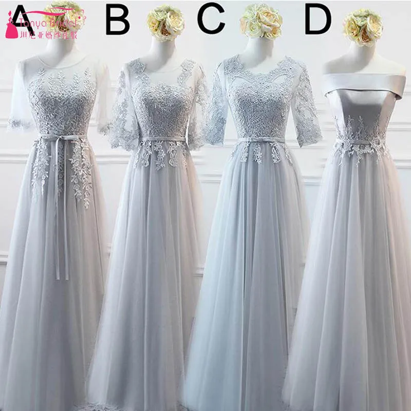 

Light Grey Tulle Bridesmaid Dresses 4 Styles Cheap Floor Length Long Maid Of Honor Gowns In Stock Special Occasion Wear ZP039