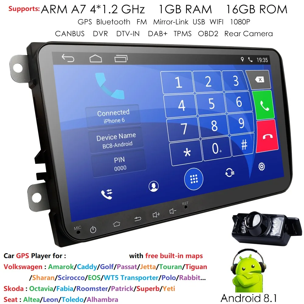 Hizpo 2 Din Android 8 1 gps навигации 16G Встроенная память не Авторадио BT USB для Skoda Volkswagen VW Passat