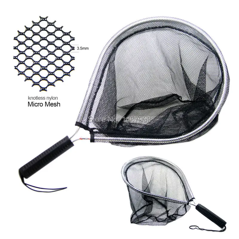 

SAMSFX Fly Fishing Landing Net Catch and Release Nets Scoop Fish Hold Brail Nylon Mesh Netting Trout Kayak Boating Aluminum Hoop