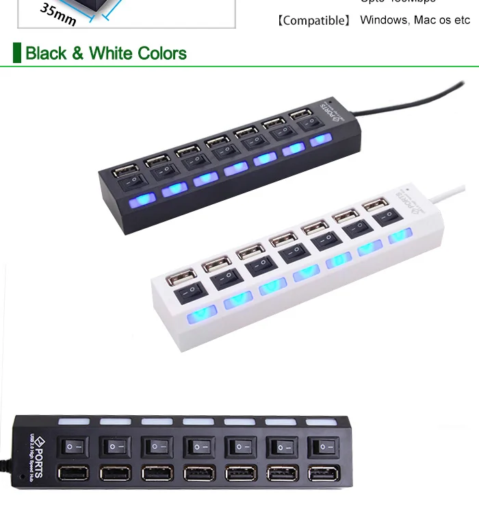 Micro usb-хаб 2,0 7 Порты и разъёмы USB концентратор с включения/выключения USB разветвитель адаптер высокого Скорость периферийные аксессуары для планшетных компьютеров