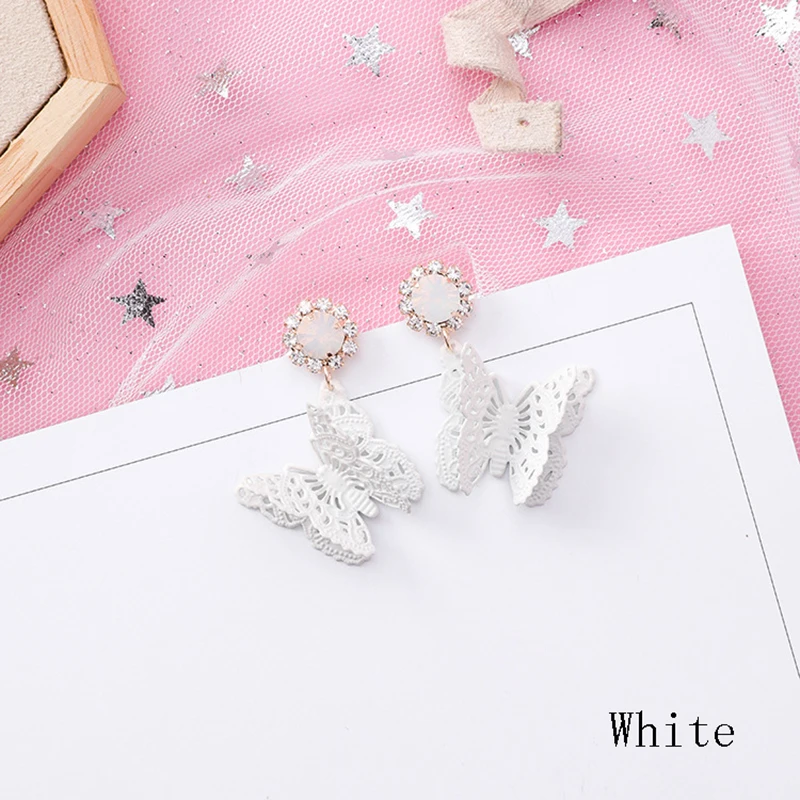 Anise Lady 3D Hollow Butterfly Crystal Stud Earrings Cute Rhinestone Lnsect Long Woman Oorbellen Wedding Party Jewelry | Украшения и