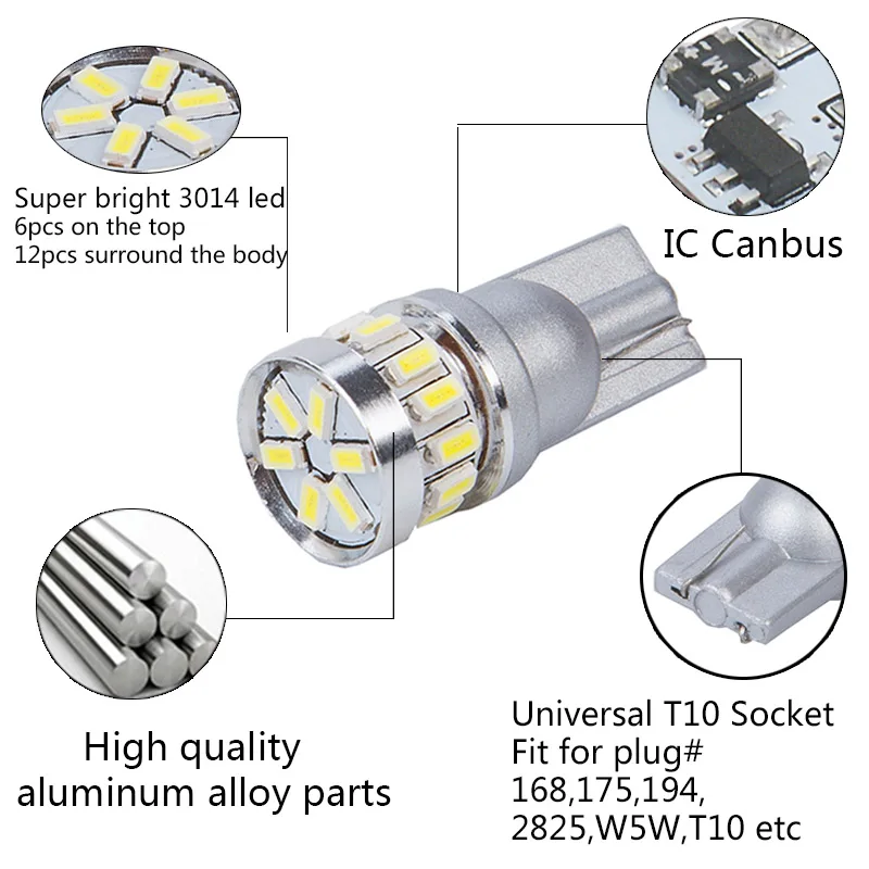 2 шт. w5w светодиодный T10 Светодиодный лампочки Canbus 18SMD 3014 для Стоянкы Автомобилей