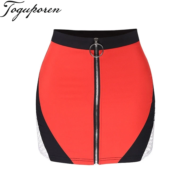 Women Sexy Zipper Patchwork Skirt High Waist A Line Package Hip Lady 2018 Summer Mini Skirts | Женская одежда